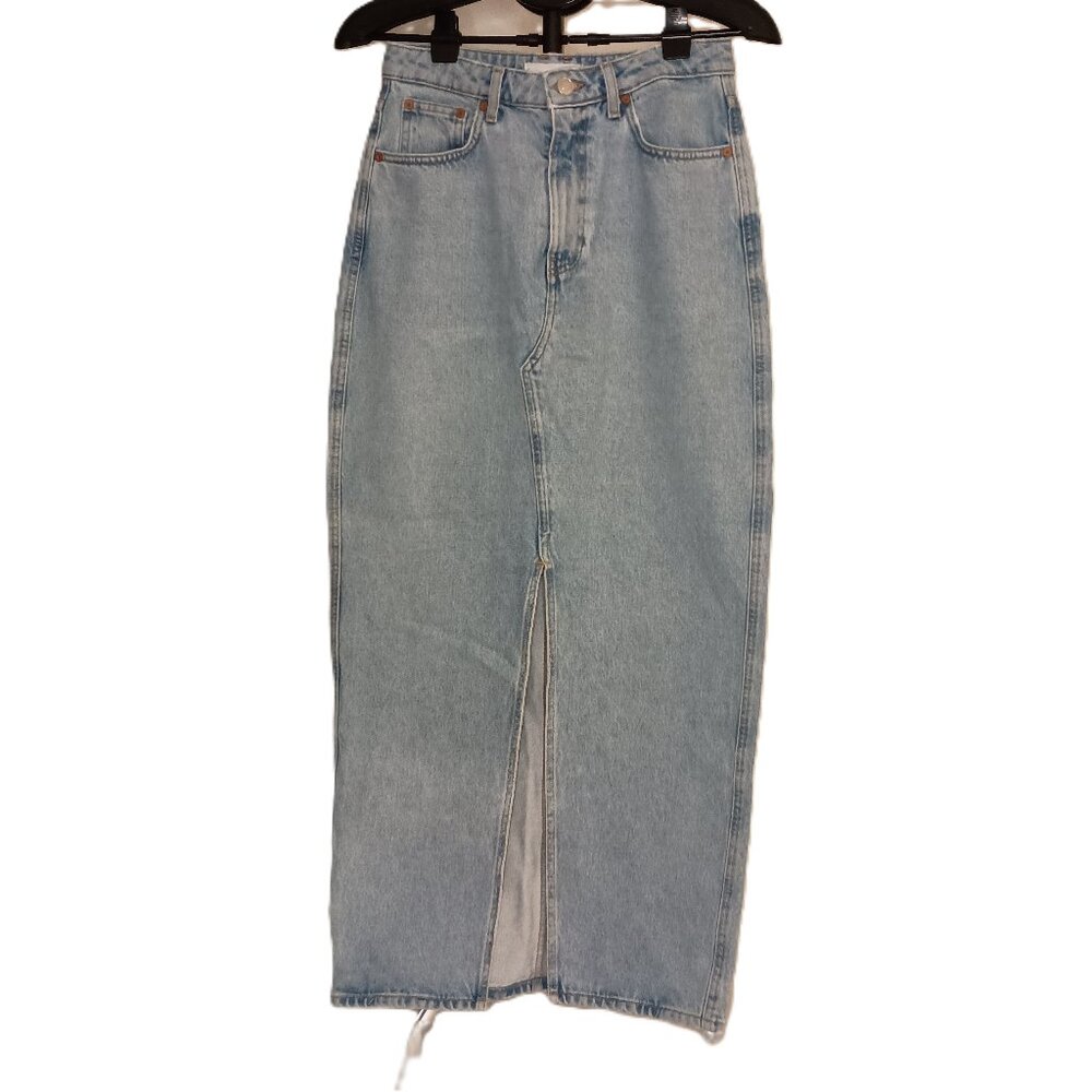 Mango High Waist Maxi Light Blue Denim Skirt Women's Size S